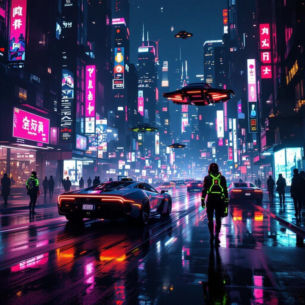 Neon Cyberpunk Cityscape at Night in 4K