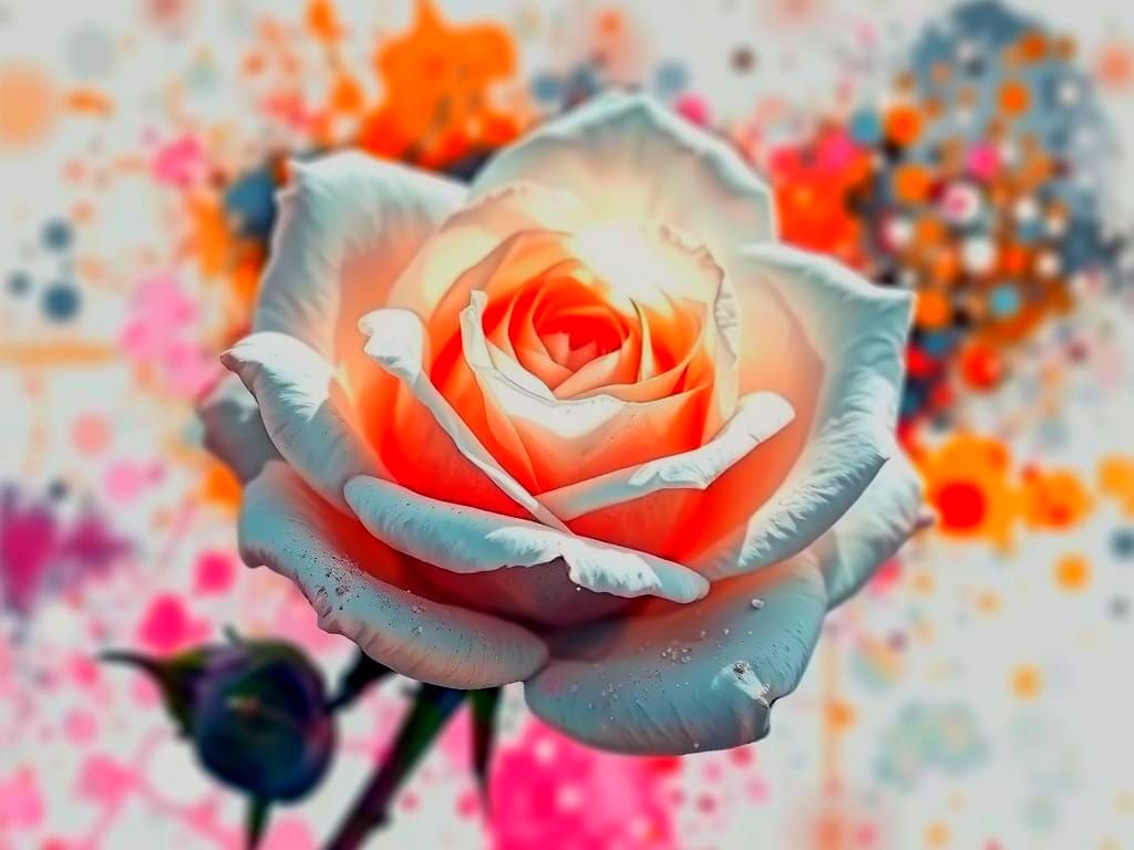 Vibrant White Rose in Watercolor Splatter Art