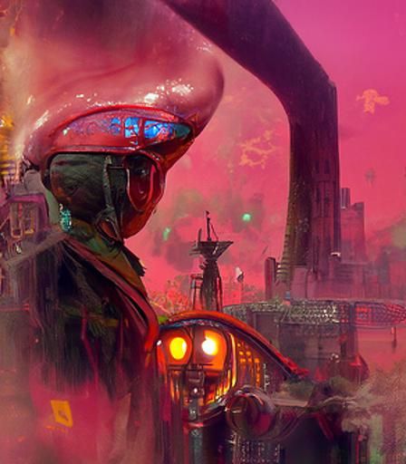 Robotic Face in Retrofuturistic Cyberpunk Style