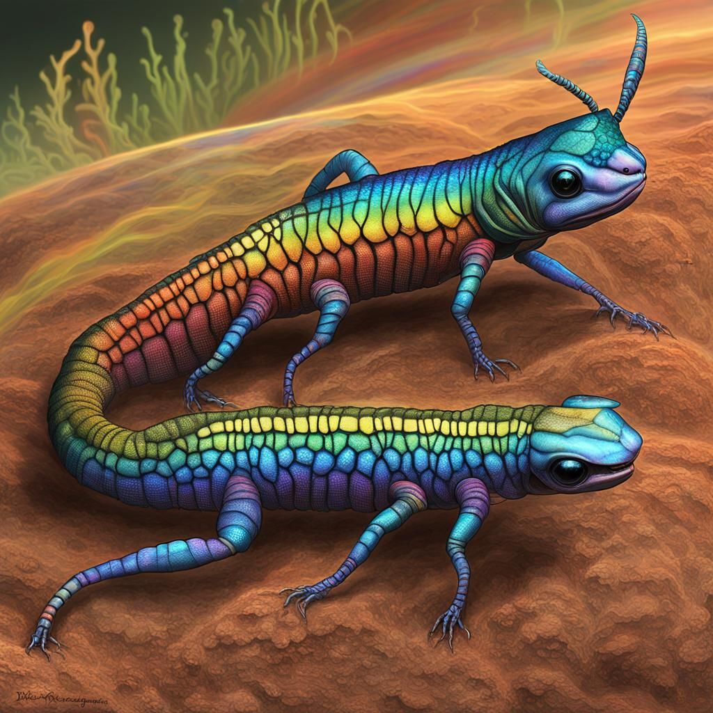 Exoplanet: Rainbow Alien Creatures in Scientific Illustratio...