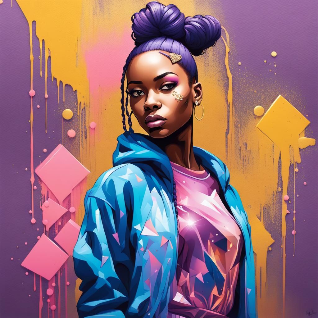 Black Girl with Ombré Jumpsuit in Graffiti Art Style