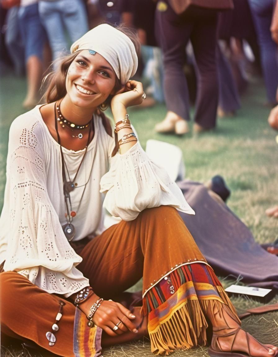 Hippy Girl at Woodstock, Vintage Kodak Photo
