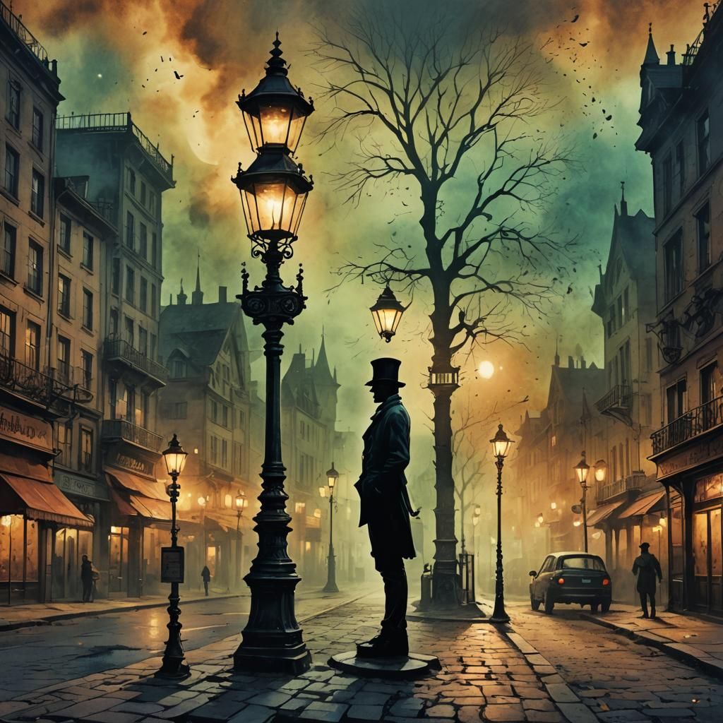 Steampunk Silhouette by Lamplight: Vintage Ink Painting