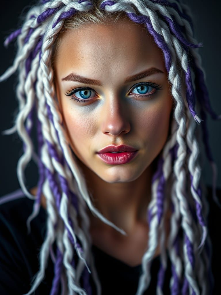 Snow-White and Purple Dreadlocks in 8K