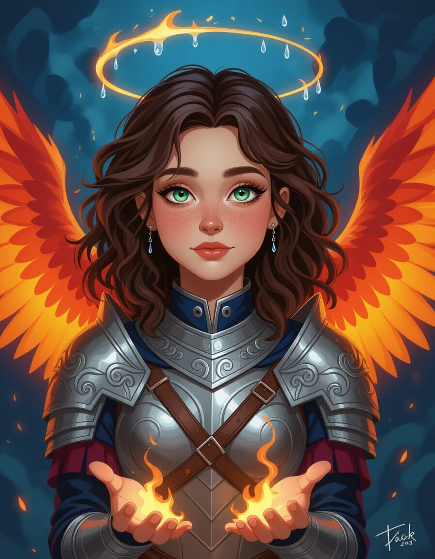Fantasy Portrait of a Fiery Winged Girl