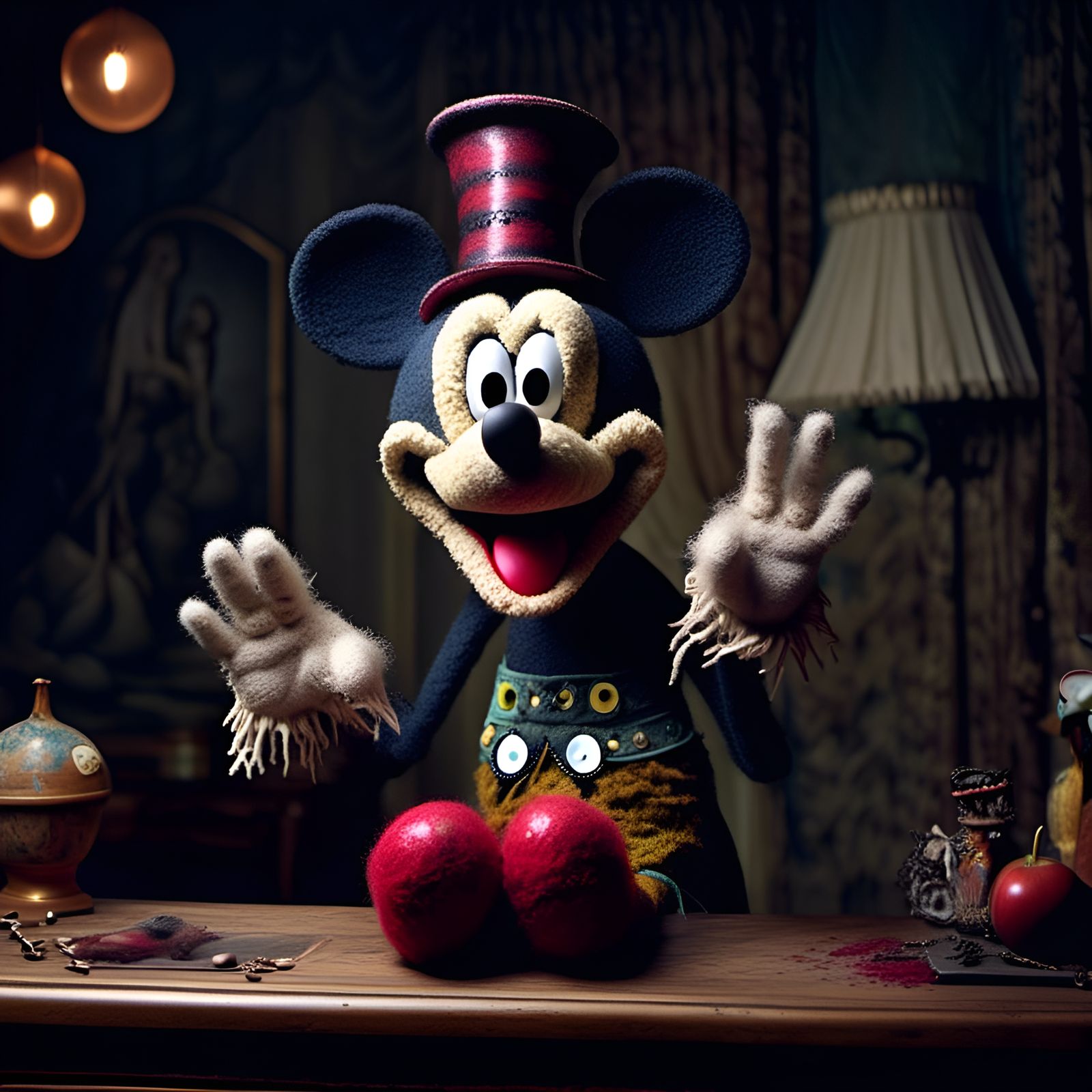 Scary Mickey Mouse as Hyperrealistic Muppet