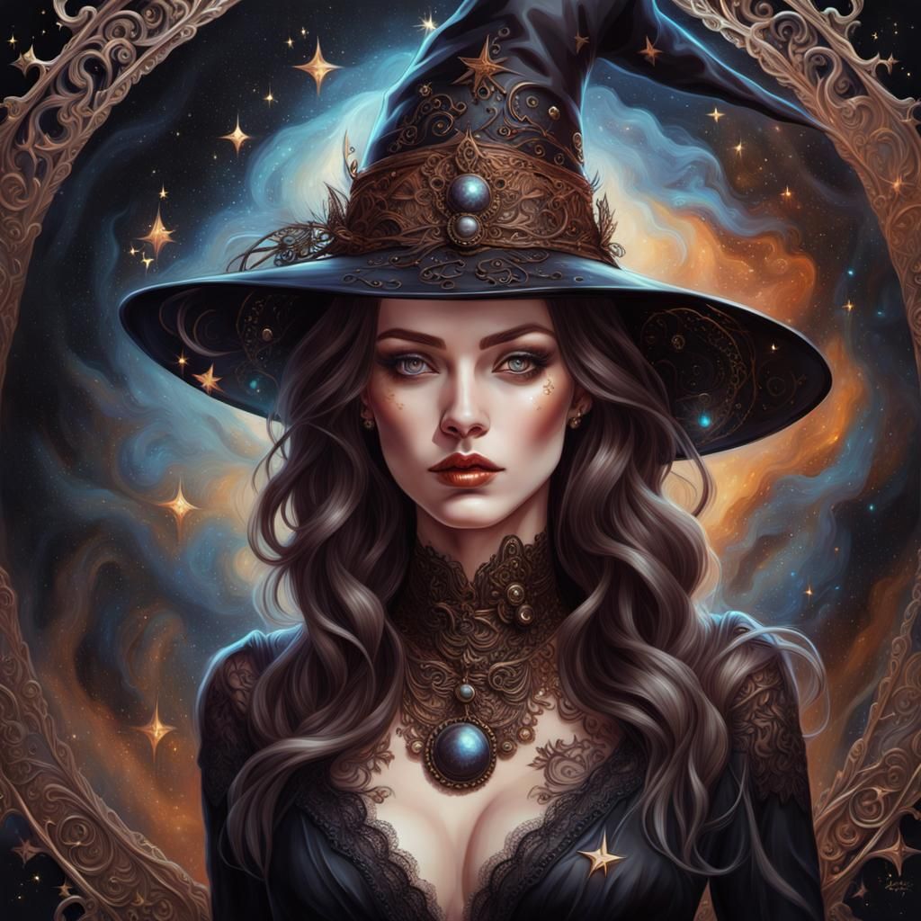Sensual Witch Portrait in Digital Airbrush Style