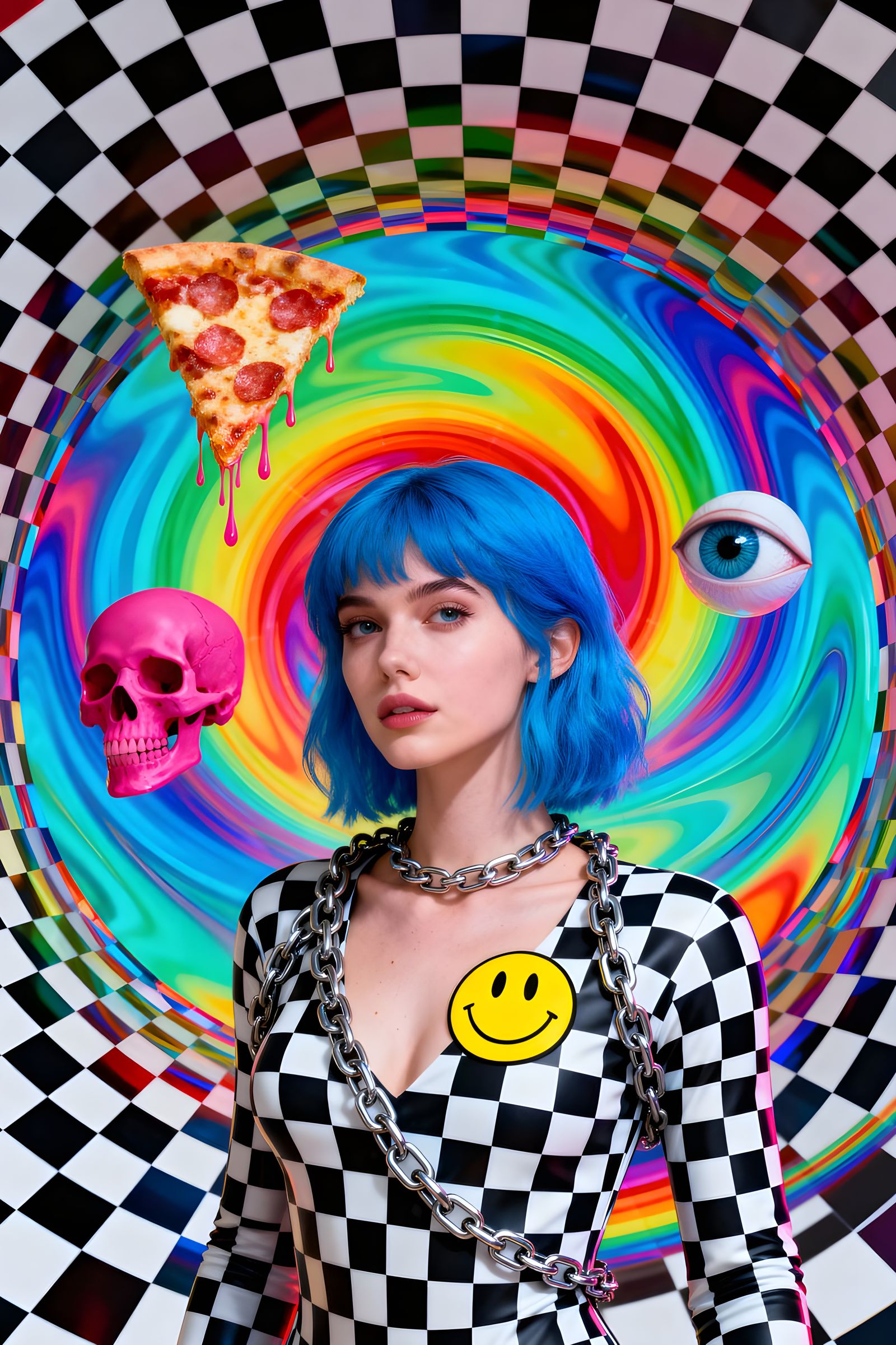 Retro Pop Surrealism: Woman in Kaleidoscopic Vortex