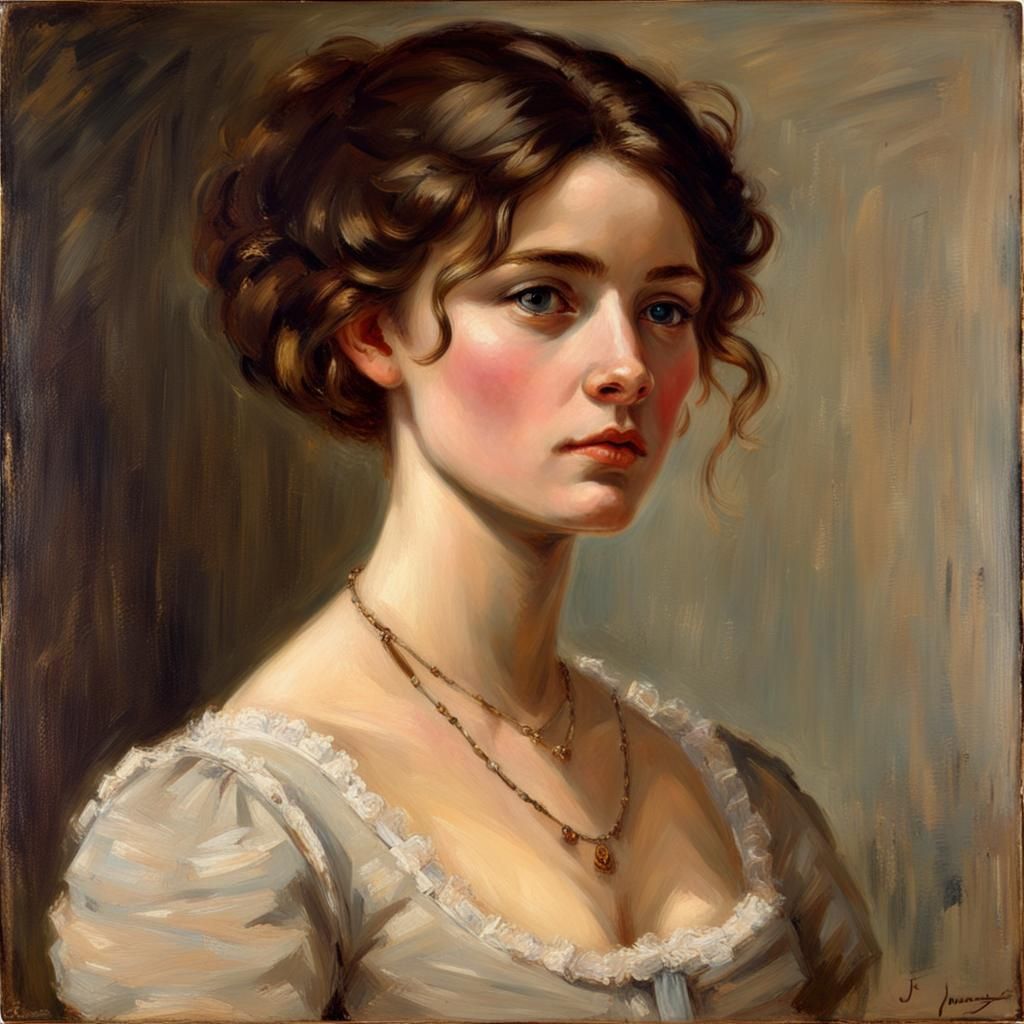 Young Woman in 1870s Paris, Oil Painting