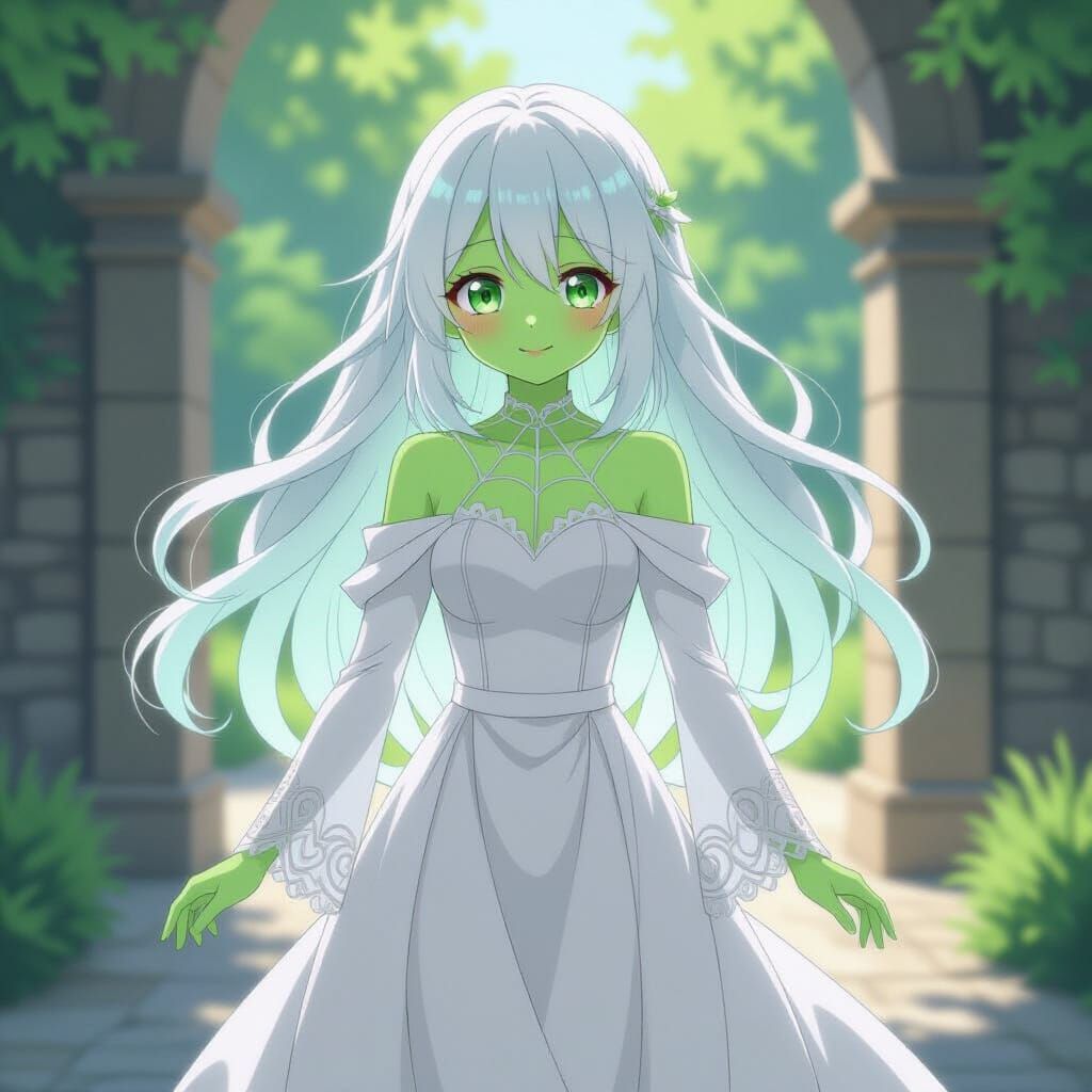 Anime Girl in Spiderweb Gown at Hogwarts Party