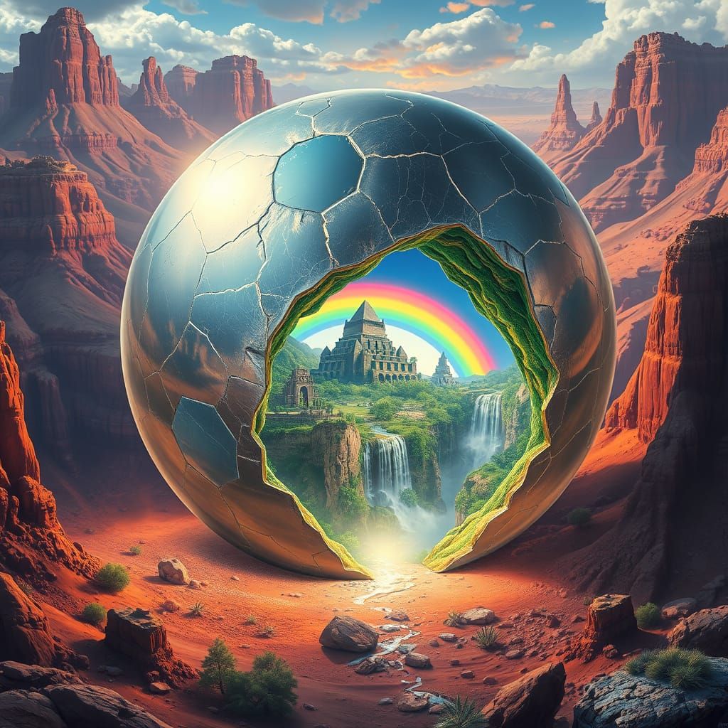 Psychedelic Crystal Sphere Portal to Tropical Jungle