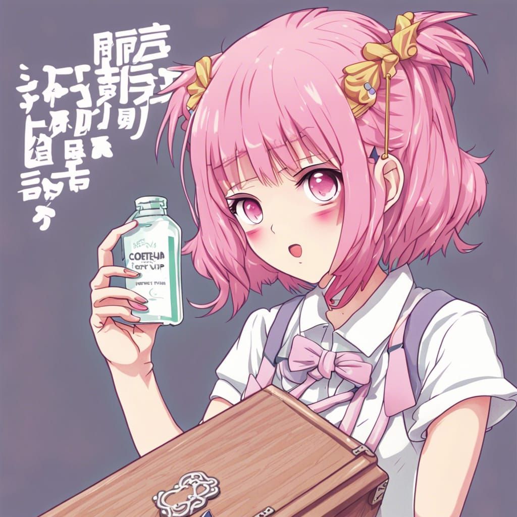 Anime Girl's Dark Cough Syrup Advertisement