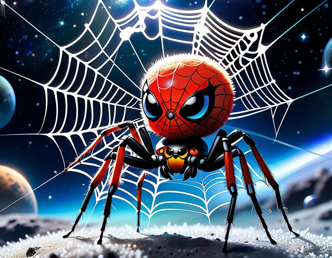 Cute Chibi Spider Weaving Galaxy Web in Anime Style