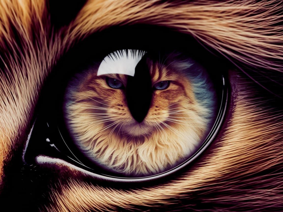 Macro Cat Eye Reflecting Long-Haired Cat