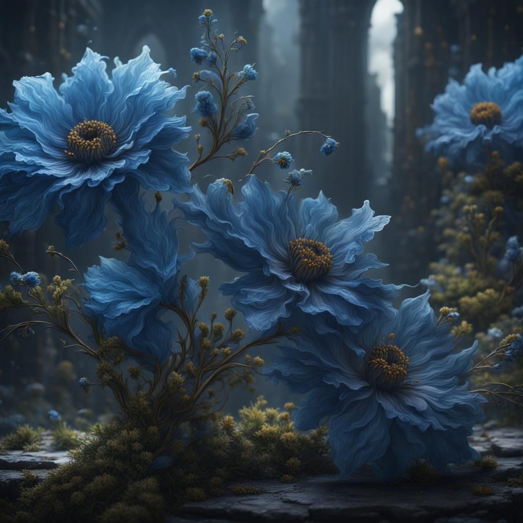 Detailed Blue Flower Matte Painting in 8k