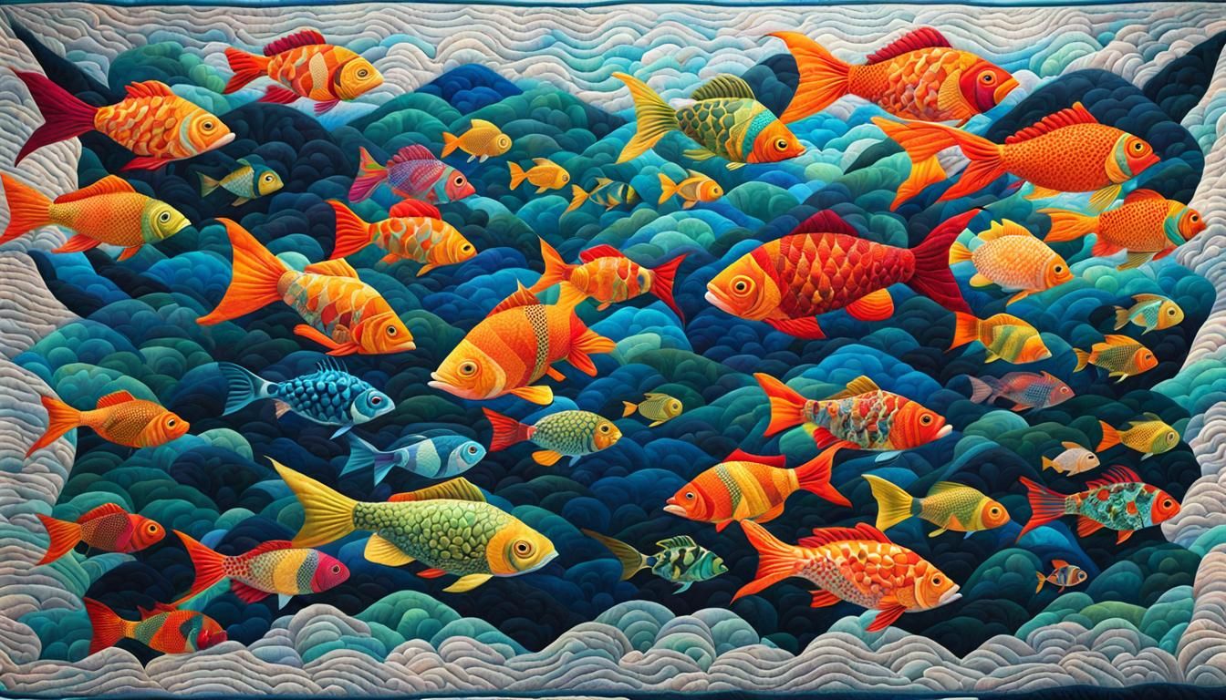 Colorful Fish in Kelp Forest Geometric Quilt