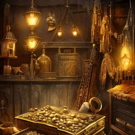 Glowing Gold Chest in Dusty Curiosity Shop