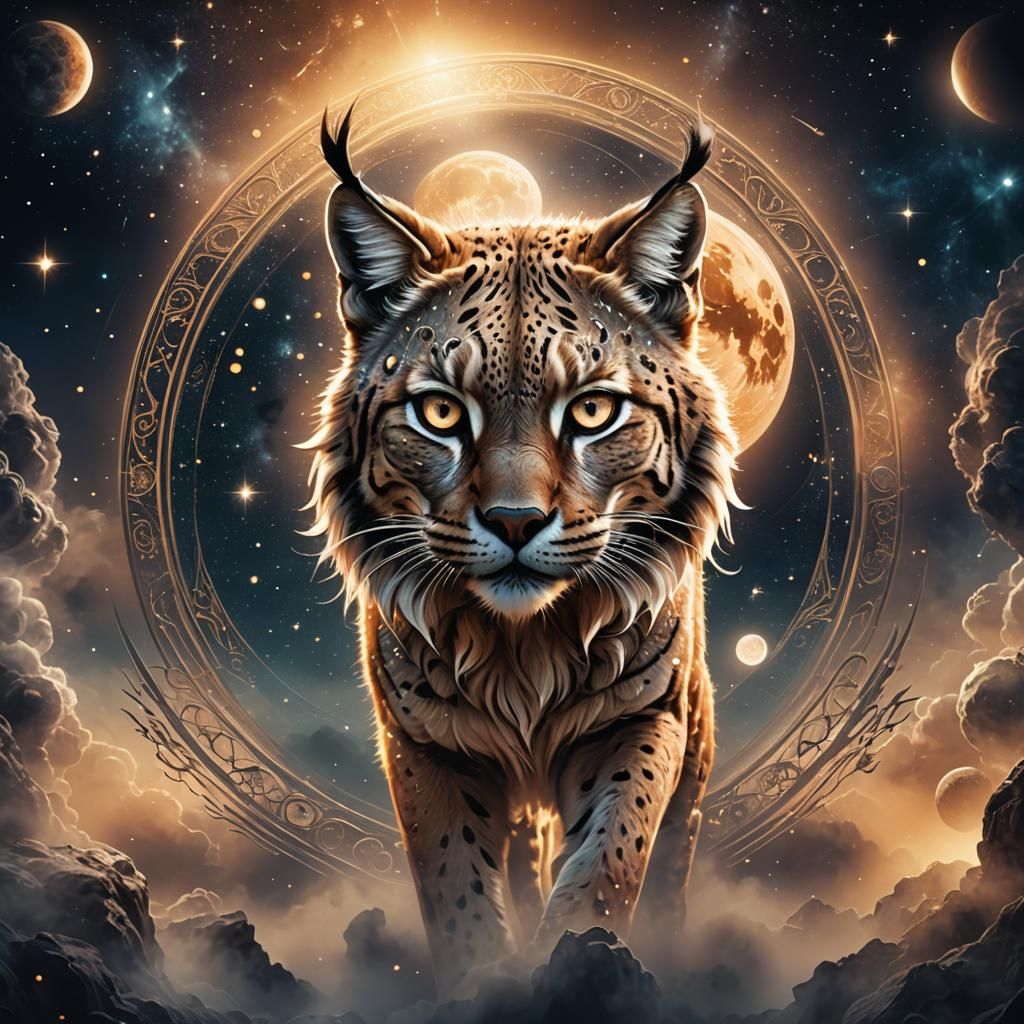 Mystical Lynx in a Celestial Fantasy
