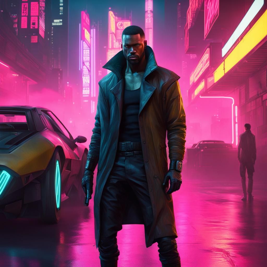 Cyberpunk Character in Neon Cityscape