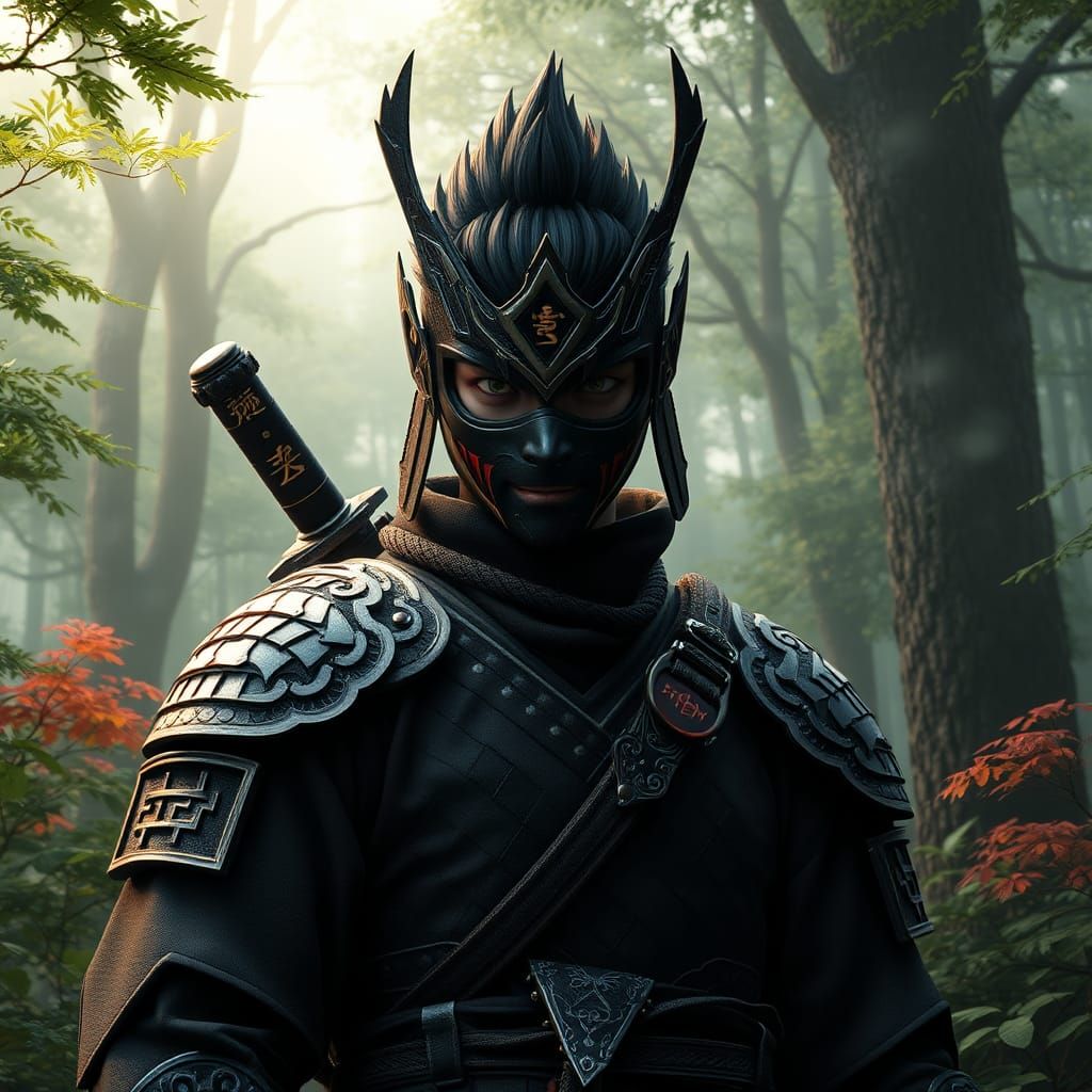 Tengu Ninja Warrior in Forest, Anime Style