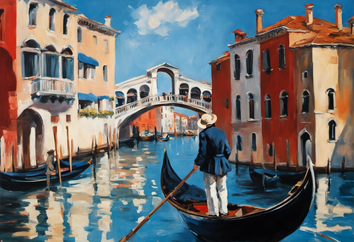 Venice Gondolier: An Impressionistic Painting in Manet Style