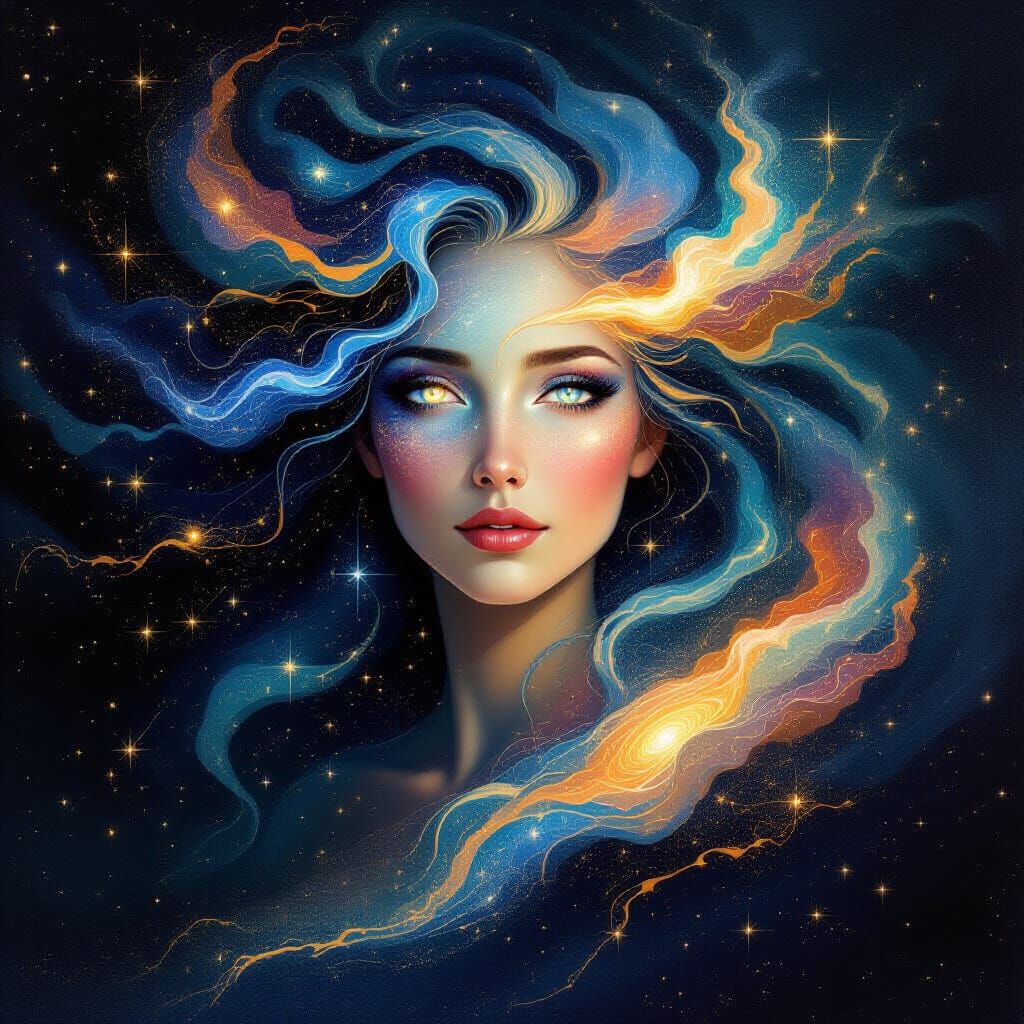 Celestial Woman Made of Stars and Galaxies