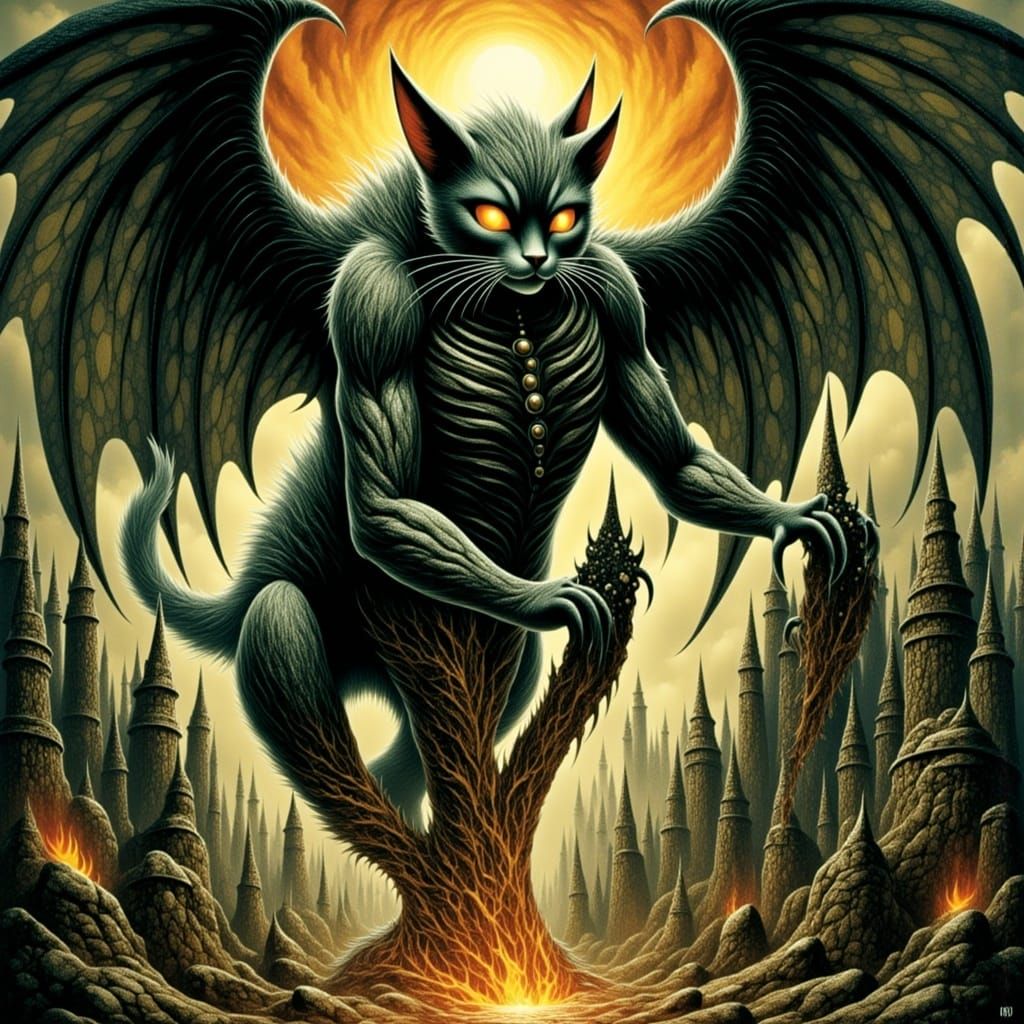 Feline Monster Descends on Gothic City