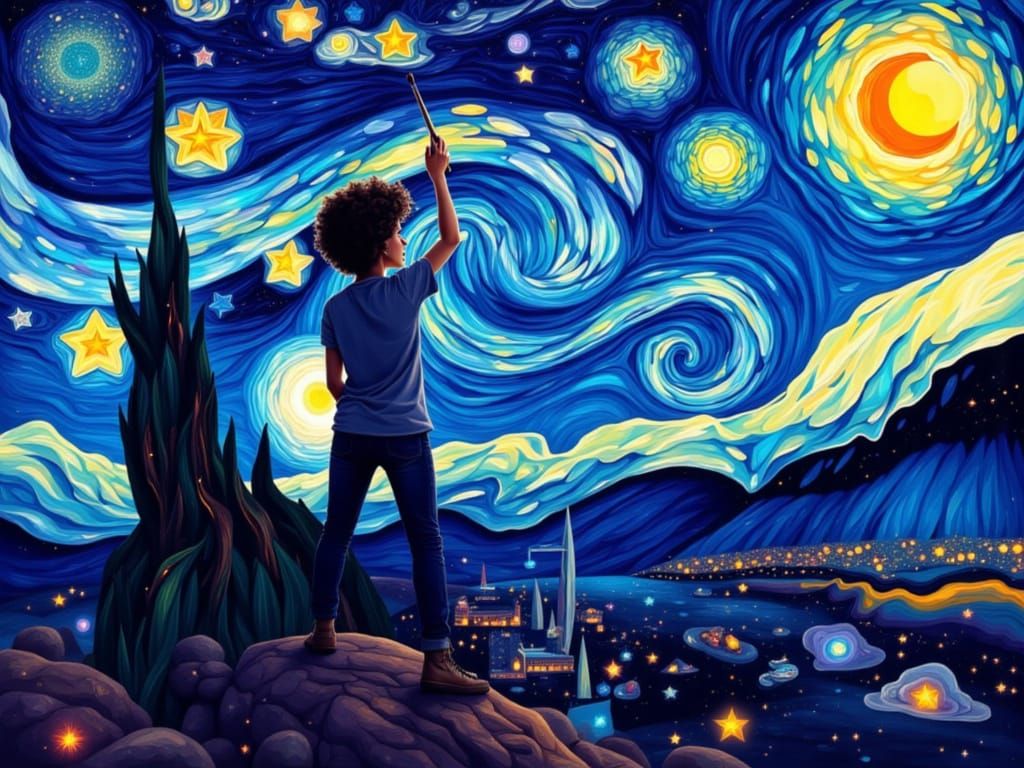 Van Gogh Painting Starry Night with Deep, Beautiful Colors