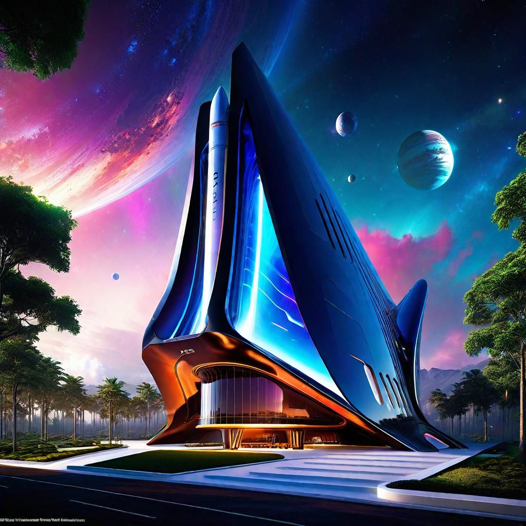 Futuristic Space X Headquarters: Hyper-Realistic Illustratio...