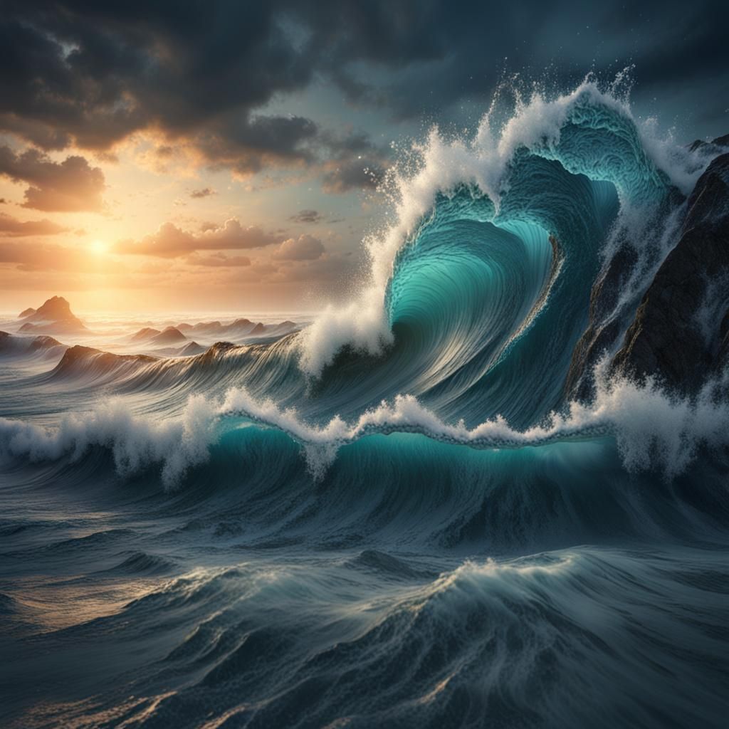 Detailed Seascape Beach Waves in Fantasy Art Style