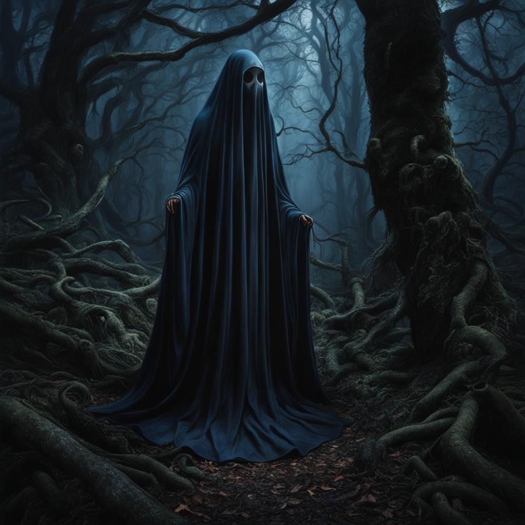 Blue Ghost Lost in Dark Macabre Forest