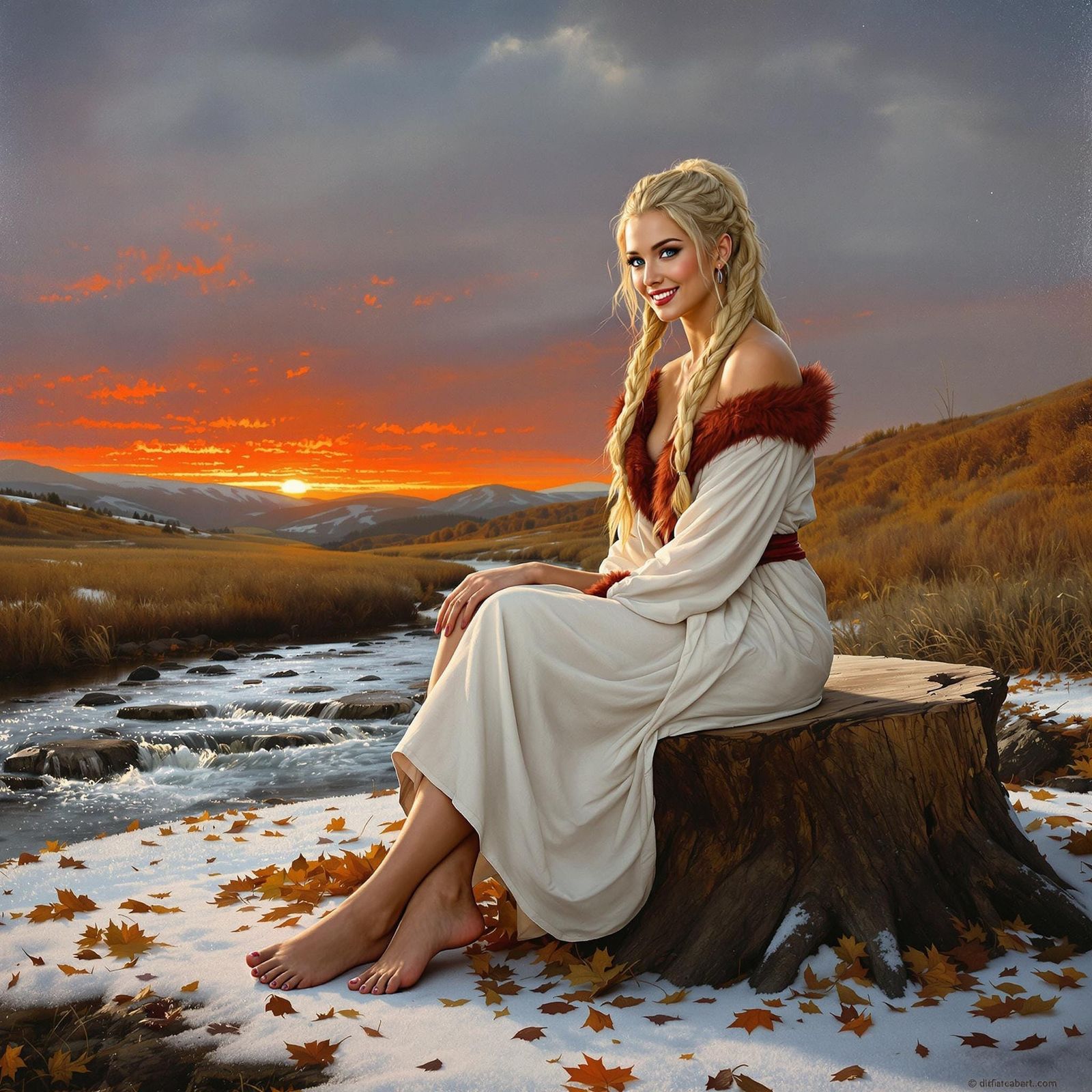 Ethereal Goddess in Winter Wonderland Oil Painting