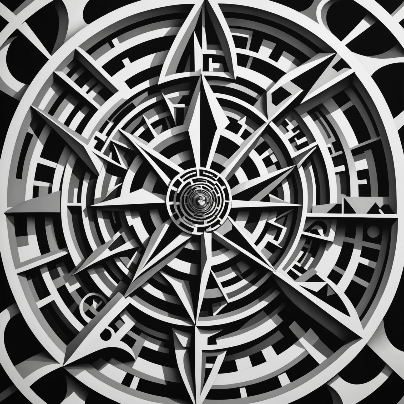 Surreal Black and White Masterpiece in Escher Style