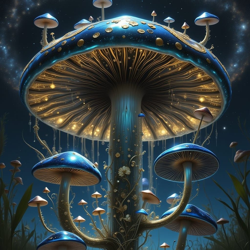 Cosmic Mushroom Blooms in a Geometric Wonderland