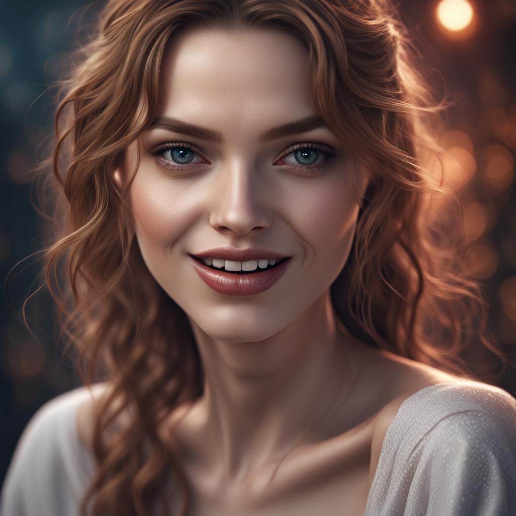 Radiant Portrait of Smiling Girl in Detailed Matte Painting