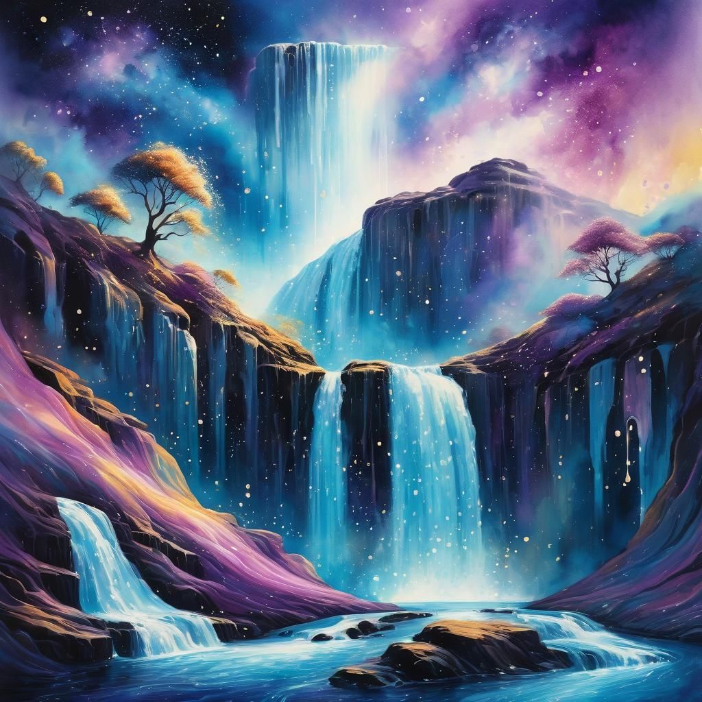 Surreal Person-Shaped Waterfall in Dreamlike Landscape