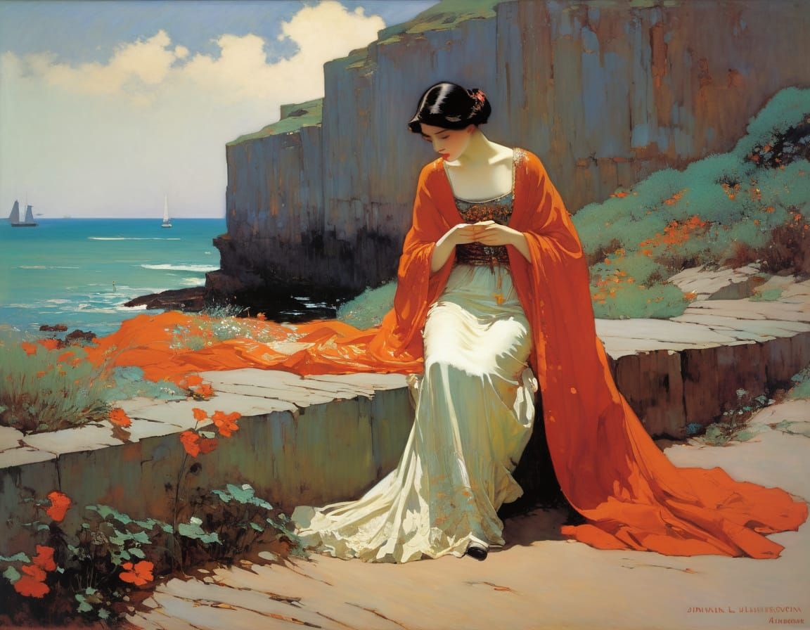 Coastal Scene in Soft Oil Painting Style