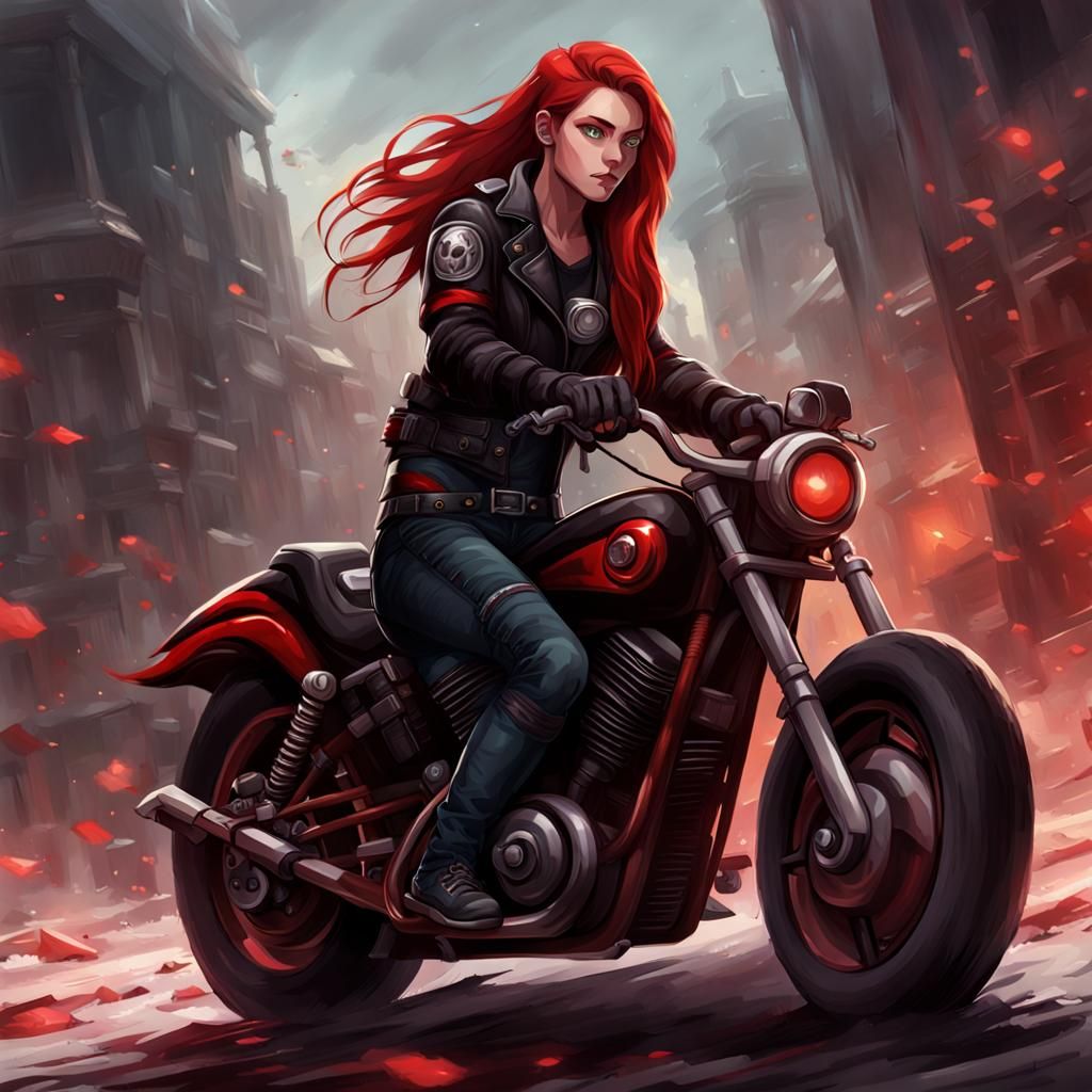 Horseman of War: Young Woman on Motorcycle