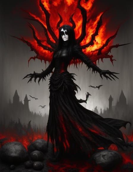 Dark Fantasy: Girl in Dungeon with Fallen Angels