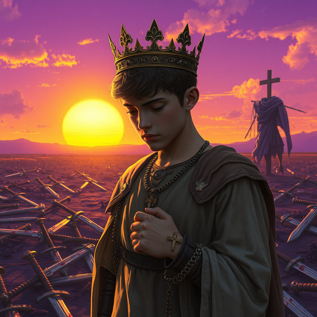 Sorrowful Prince on Battlefield, Dark Fantasy Art