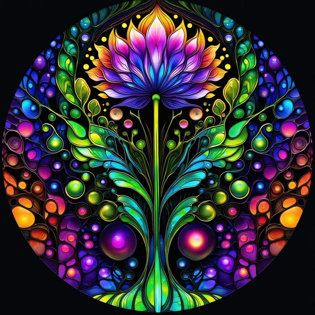 Vibrant Flower Blooms in Geometric Op Art Tapestry