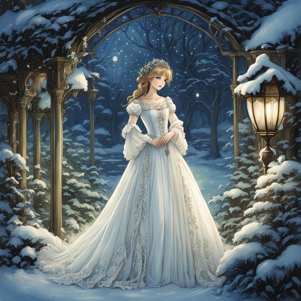 Girl in Winter Garden, Anime Style