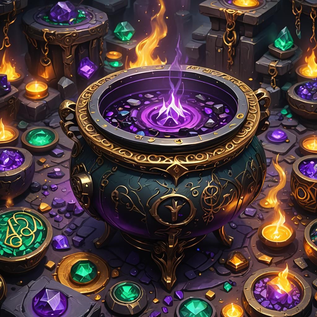 Black Cauldron Concept Art with Purple Liquid