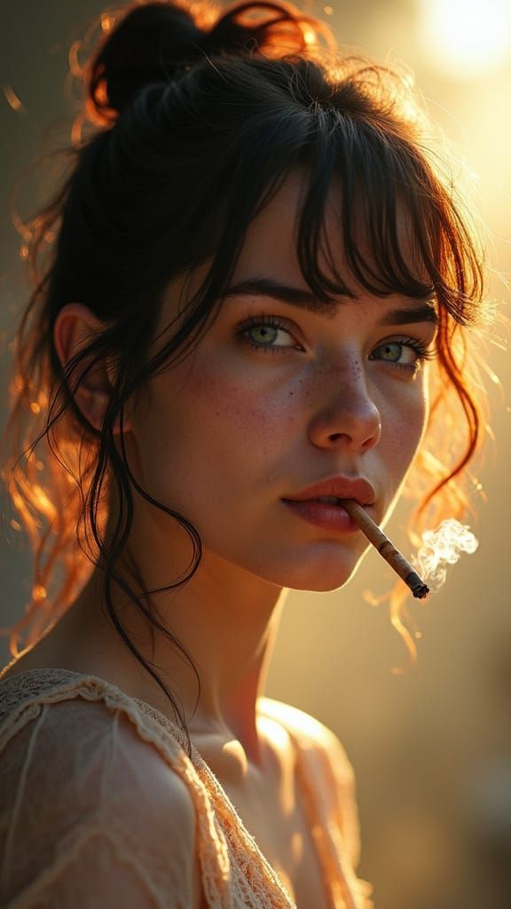 Young Woman with Red Hair in Hyper-Realism Style