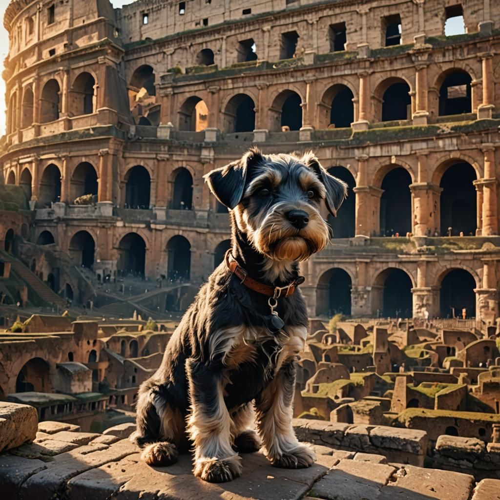 Schnauzer Puppy in the Colosseum: Digital Matte Painting
