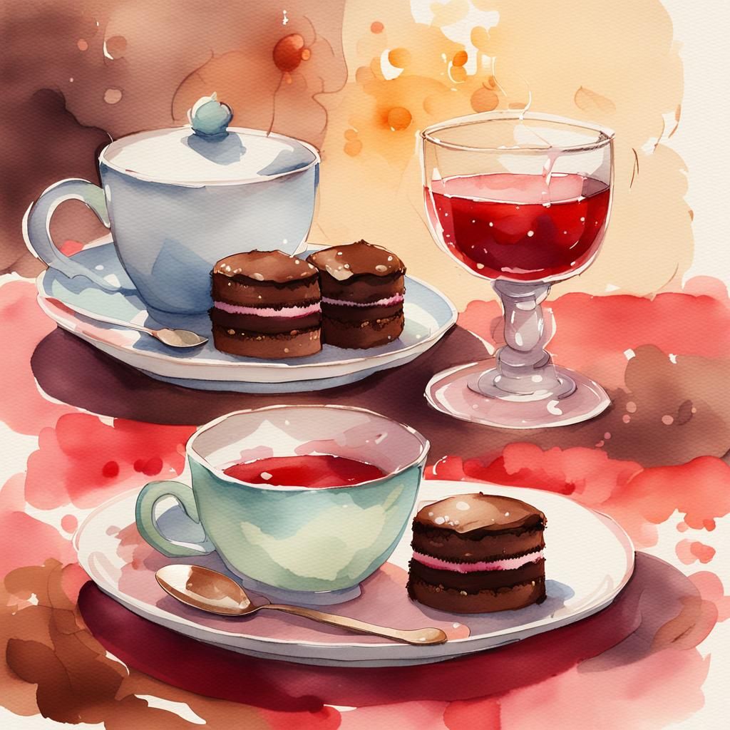 Whimsical Watercolor Tea Time in Anime Style