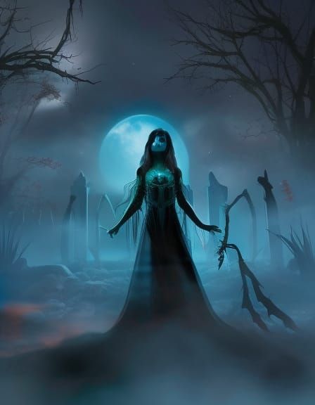 Ethereal Banshee in Graveyard, Digital Matte Painting