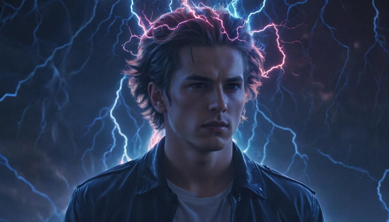 Electric Dreamscape: Young Man in Neon Mindscape