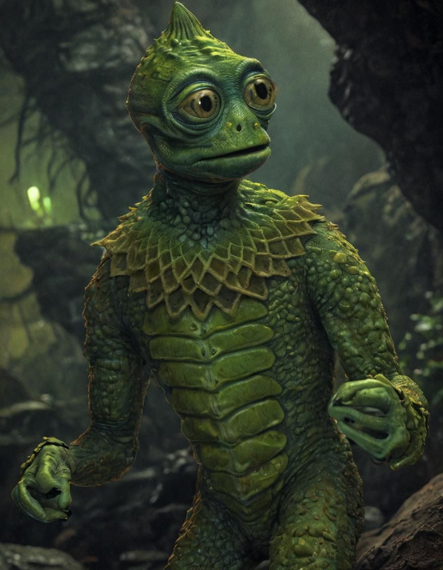 Sleestak in Dark Cave: Hyperrealistic Sci-Fi Art
