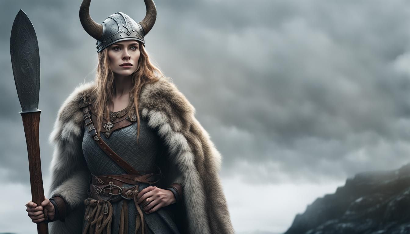 Female Viking Warrior in Nordic Landscape, Ultrarealistic Ph...